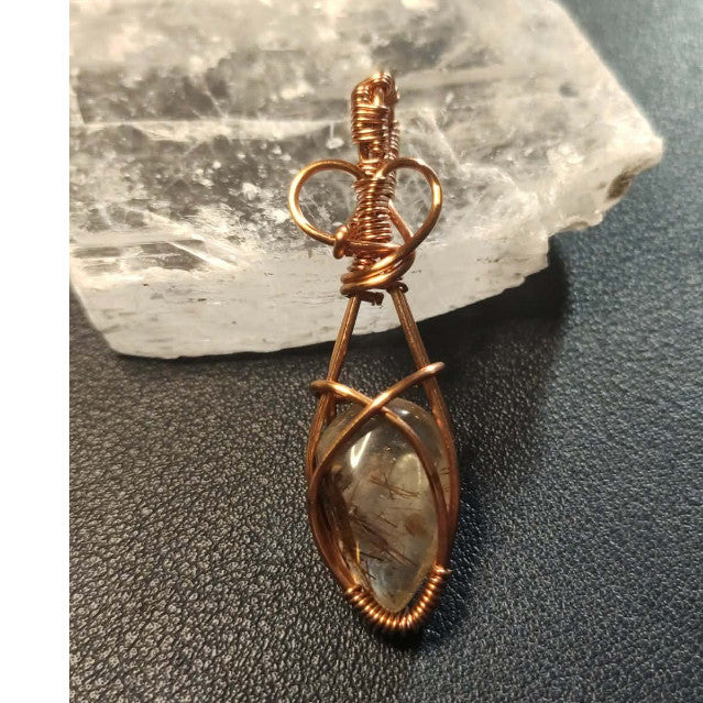 CHEFFY Copper Rutilated Quartz Wire Wrap Pendant