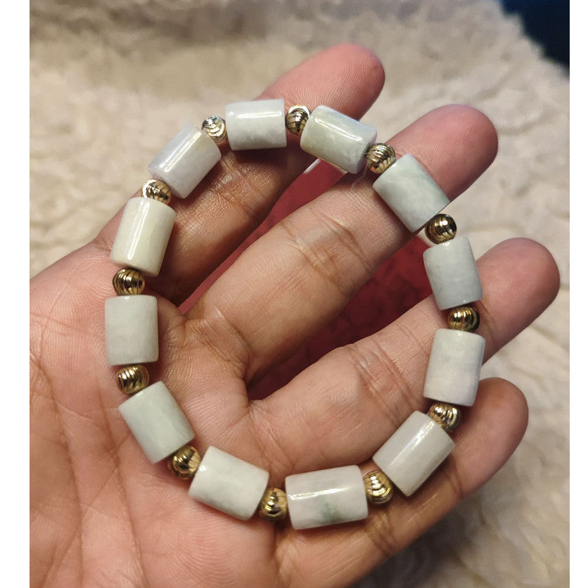 CHEFFY Authentic Jade Bracelet 7.3mm Beaded Stretch Bracelet (#12)