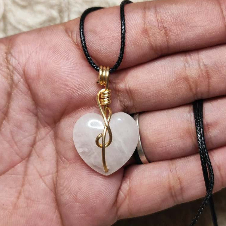 CHEFFY Rose Quartz Wire Wrap Pendant (28.0mm) – Natural Stone of Universal Love & Emotional Healing