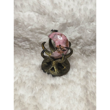CHEFFY Natural Rhodonite Crescent Moon Pendant