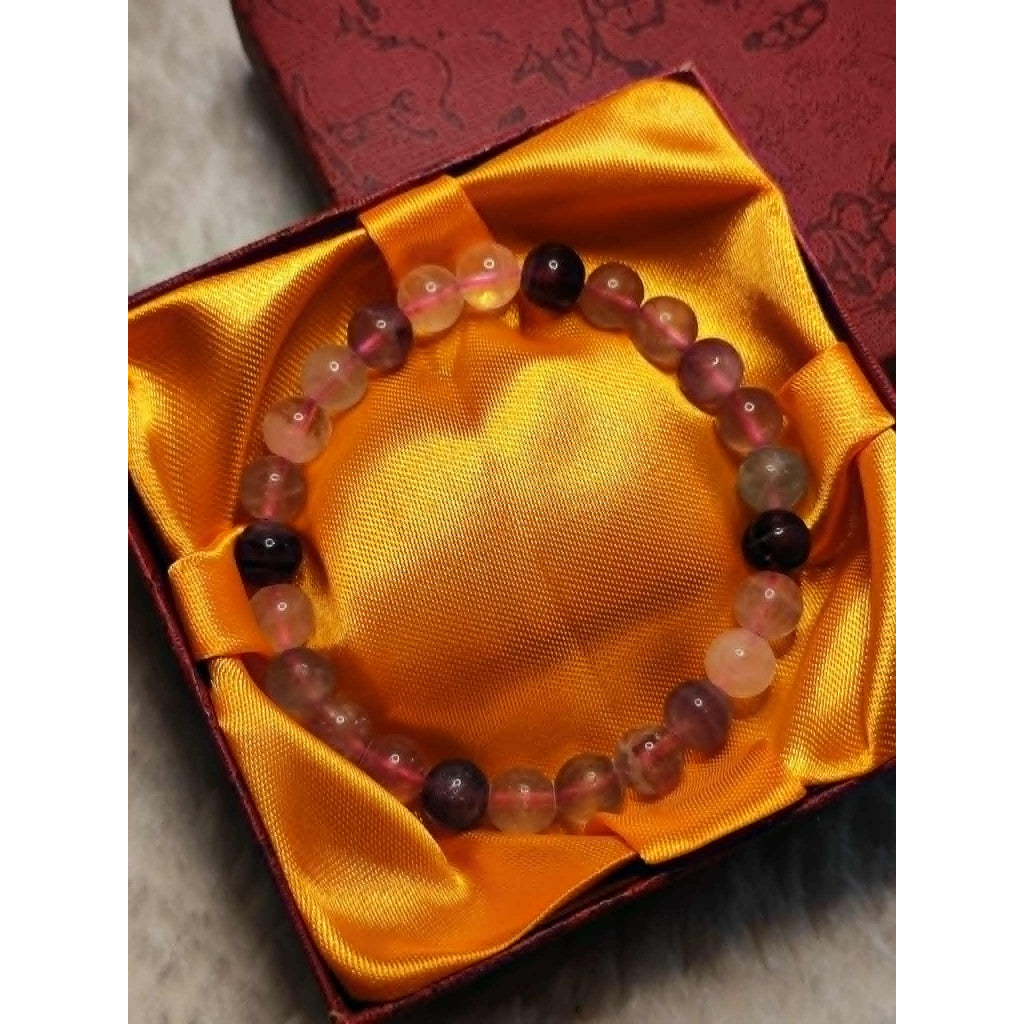 CHEFFY Natural Rainbow Fluorite Crystal Bracelet