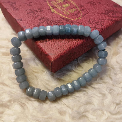 CHEFFY Authentic Blue Water Jade Bracelet 7.5mm Beaded Stretch Bracelet (#14)