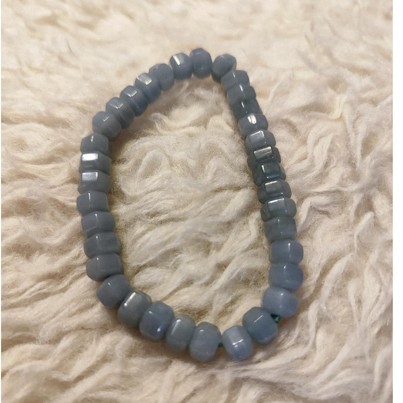CHEFFY Authentic Blue Water Jade Bracelet 7.5mm Beaded Stretch Bracelet (#14)