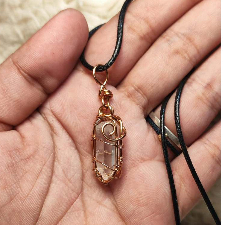 CHEFFY Clear Quartz Wire Wrap Pendant – Natural Master Healer Crystal Necklace ( 25.0mm)