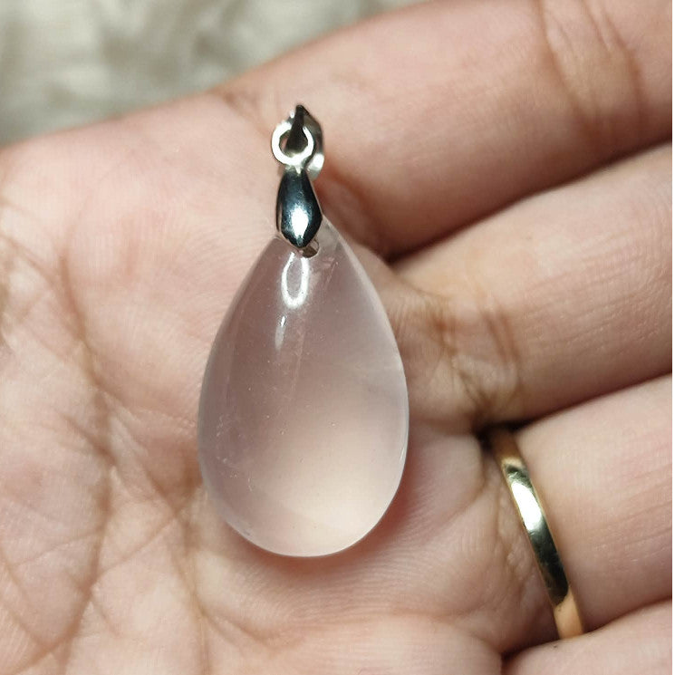 CHEFFY | Genuine Rose Quartz Teardrop Pendant | Natural Crystal Necklace Charm with Bail