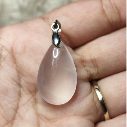 CHEFFY | Genuine Rose Quartz Teardrop Pendant | Natural Crystal Necklace Charm with Bail