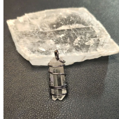 CHEFFY Wire Wrapped Twin Clear Quartz Pendant Crystal Gemstone