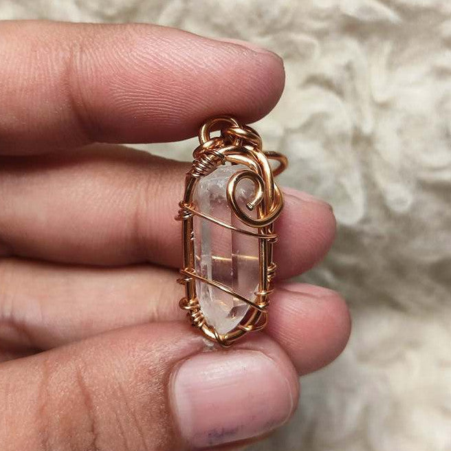 CHEFFY Clear Quartz Wire Wrap Pendant – Natural Master Healer Crystal Necklace ( 25.0mm)