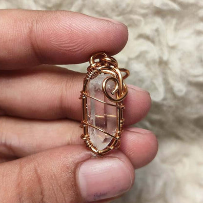 CHEFFY Clear Quartz Wire Wrap Pendant – Natural Master Healer Crystal Necklace ( 25.0mm)