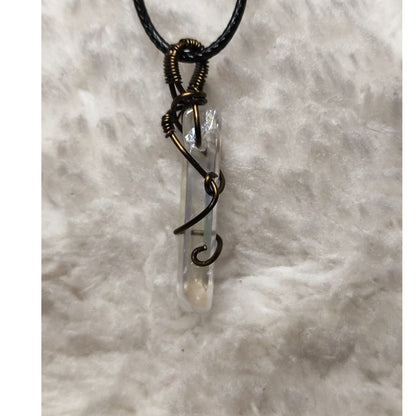 CHEFFY | Genuine Angel Aura Quartz Wire-Wrapped Pendant with Cord | Rainbow Crystal Necklace (4mm)