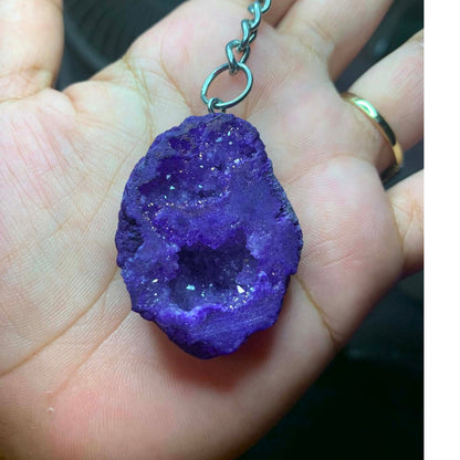 CHEFFY Purple Chalcedony / Agate Crystal Keychain – Authentic Raw Mineral Bag Charm & Healing Stone