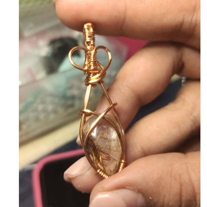 CHEFFY Copper Rutilated Quartz Wire Wrap Pendant