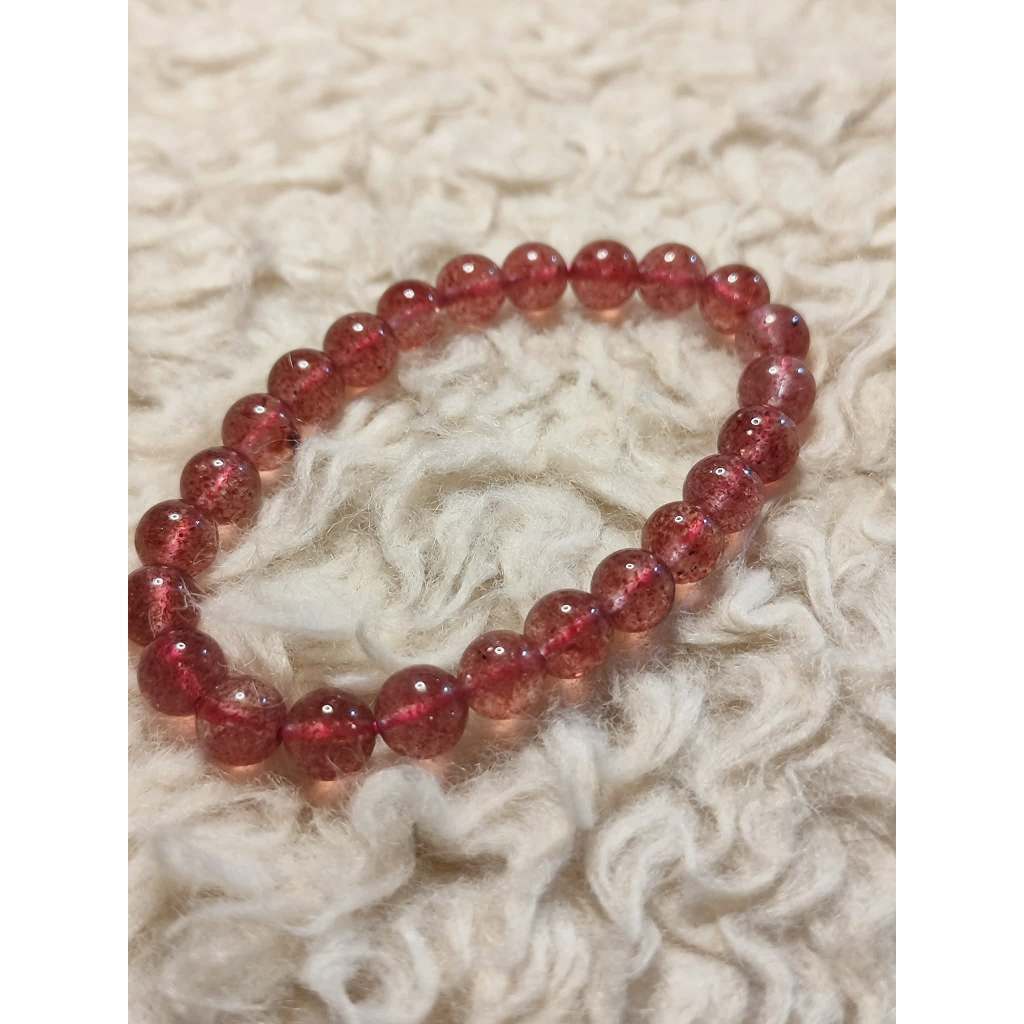 CHEFFY Strawberry Quartz Bracelet 7mm - Natural Gemstone Crystal