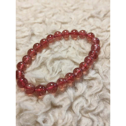 CHEFFY Strawberry Quartz Bracelet 7mm - Natural Gemstone Crystal