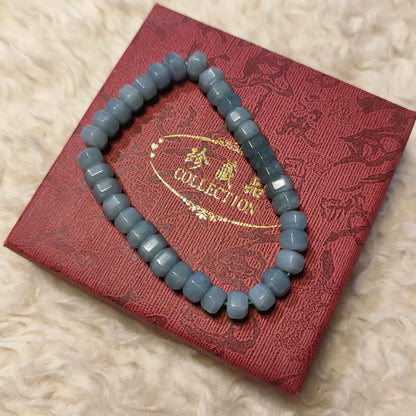 CHEFFY Authentic Blue Water Jade Bracelet 7.5mm Beaded Stretch Bracelet (#14)