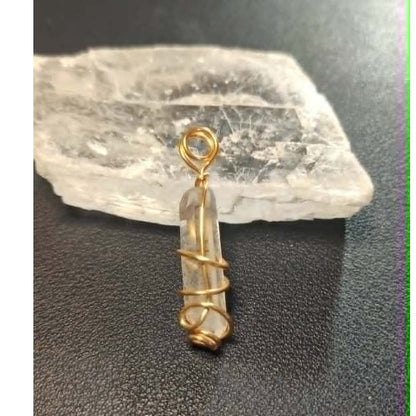 CHEFFY Wire Wrapped Clear Quartz Pendant Crystal Gemstone Gold Wire