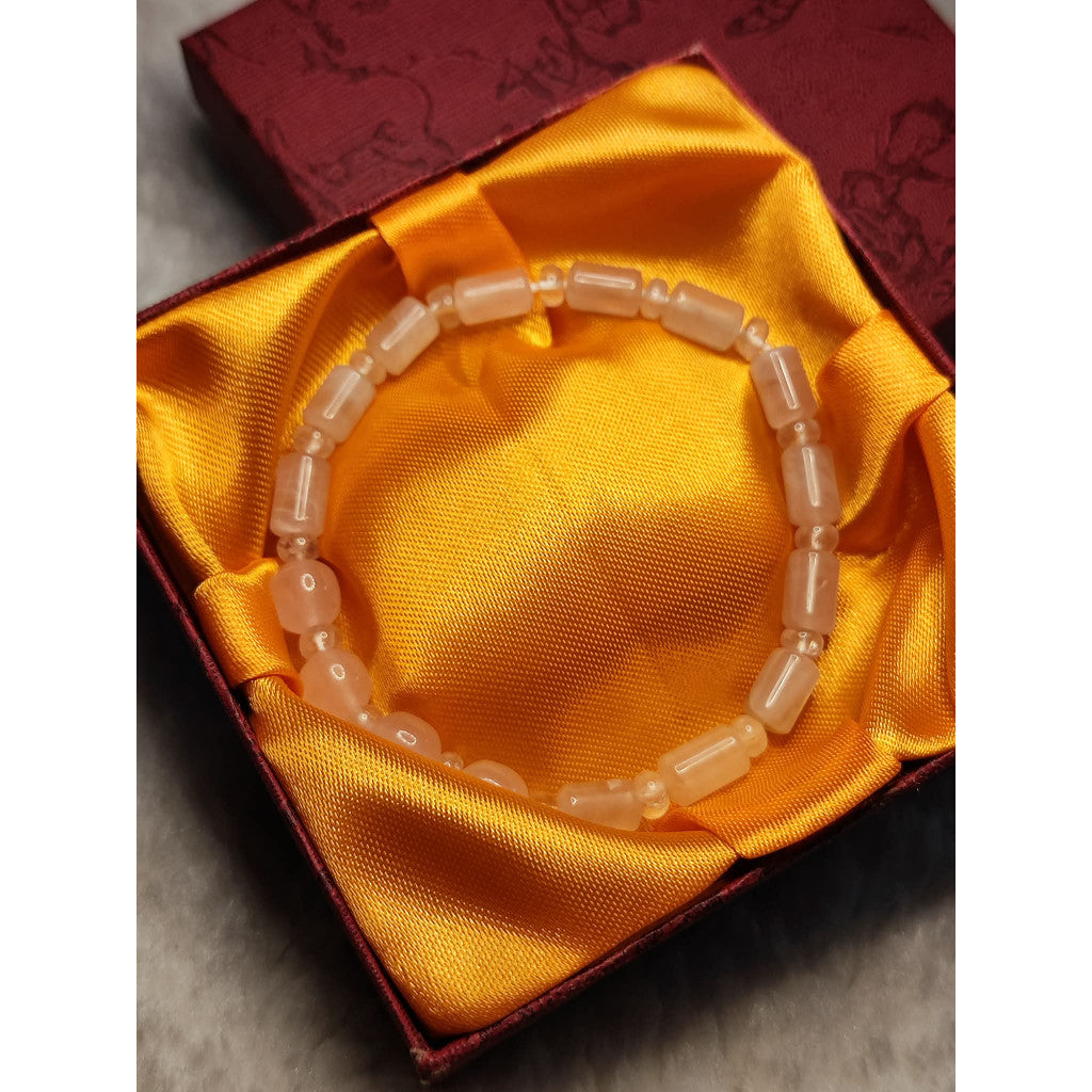 CHEFFY Rose Quartz Bracelet Gemstone Crystals ( Natural Barrel & Round Mixed )