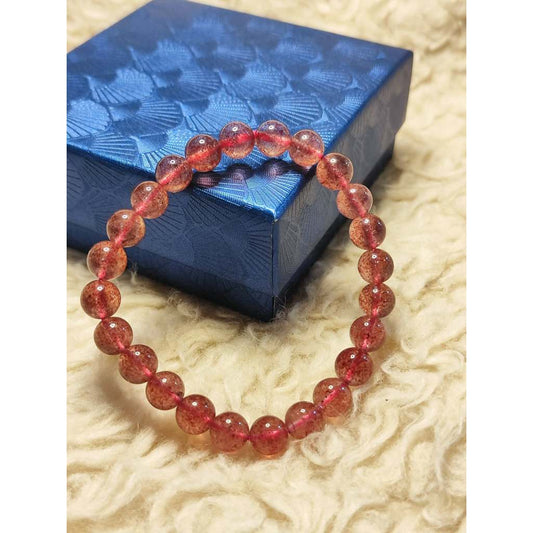 CHEFFY Strawberry Quartz Bracelet 7mm - Natural Gemstone Crystal