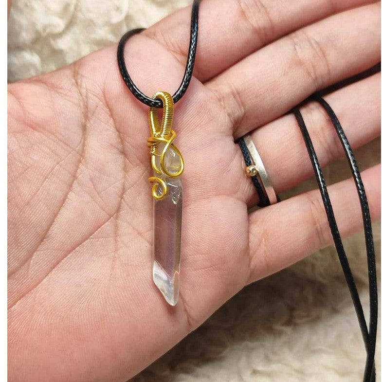 CHEFFY Angel Aura Quartz Wire Wrap Pendant (46.3mm) – High-Vibrational Iridescent Crystal Necklace