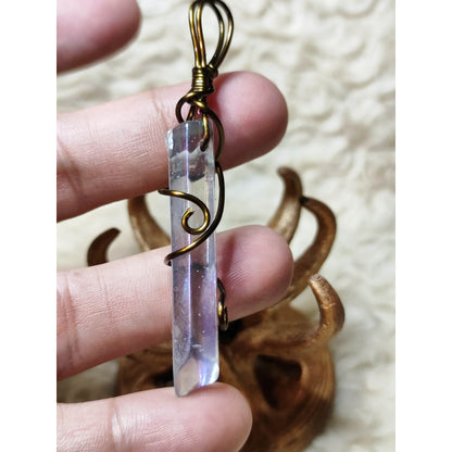 CHEFFY Natural Angel Aura Quartz Wire-Wrapped Pendant Necklace