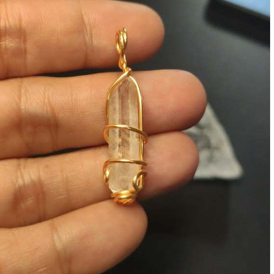 CHEFFY Wire Wrapped Clear Quartz Pendant Crystal Gemstone Gold Wire