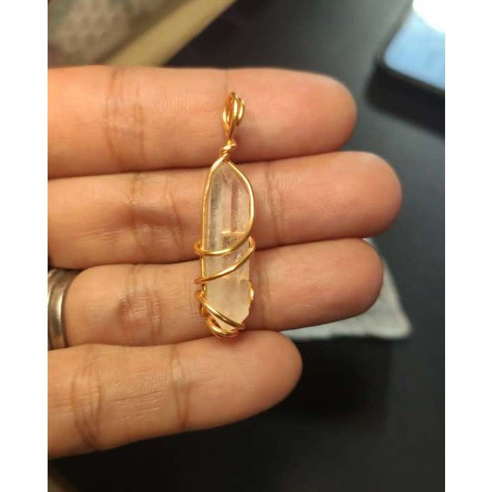 CHEFFY Wire Wrapped Clear Quartz Pendant Crystal Gemstone Gold Wire