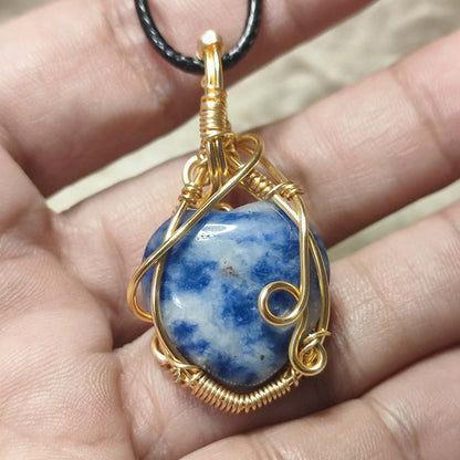CHEFFY Lapis Lazuli Heart Wire-Wrapped Pendant Necklace