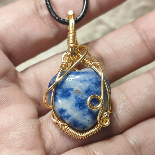 CHEFFY Lapis Lazuli Heart Wire-Wrapped Pendant Necklace