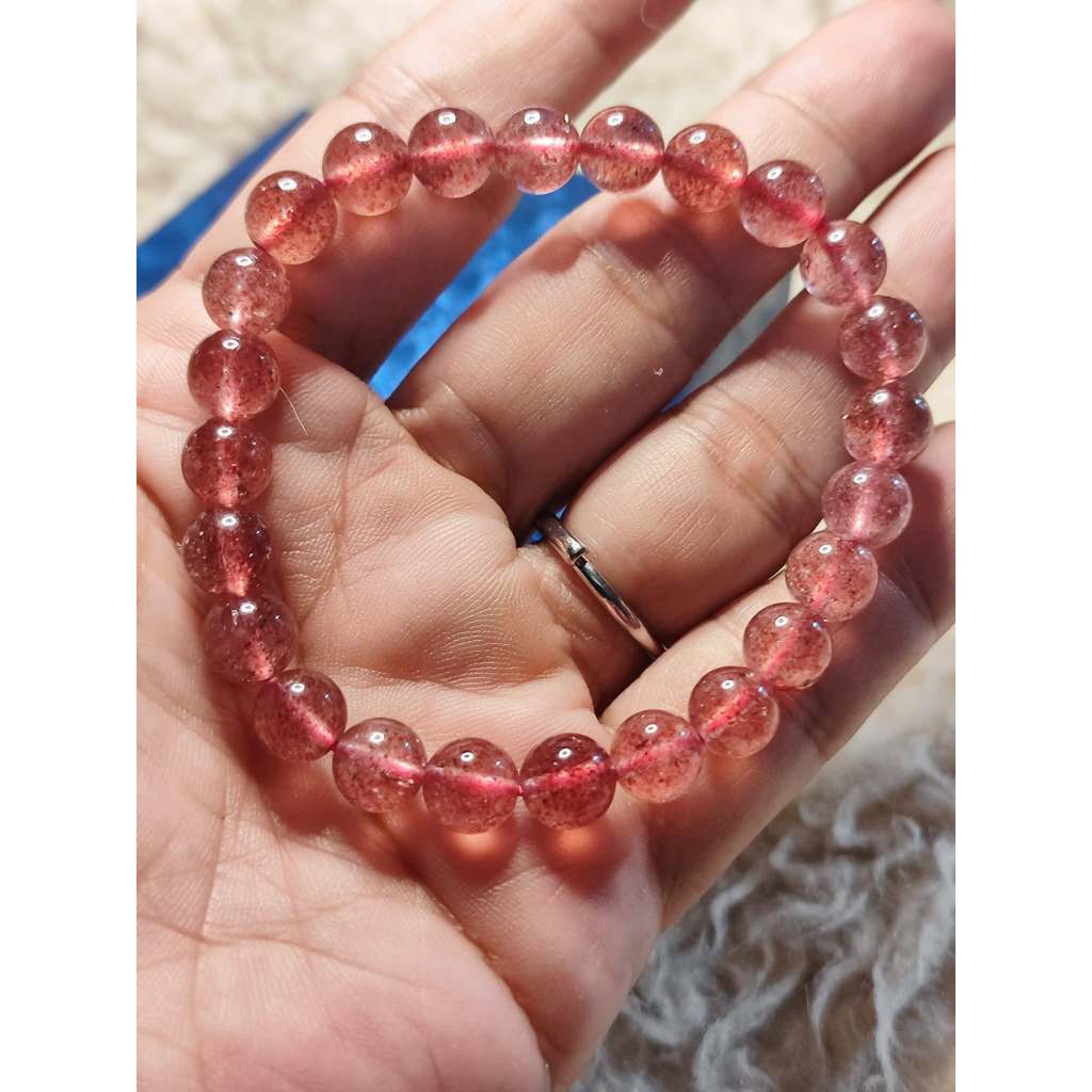 CHEFFY Strawberry Quartz Bracelet 7mm - Natural Gemstone Crystal