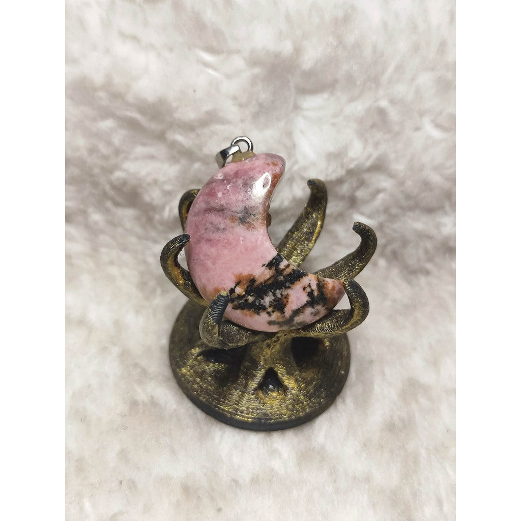 CHEFFY Natural Rhodonite Crescent Moon Pendant