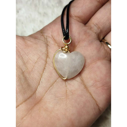 CHEFFY Rose Quartz Heart Wire Wrap Pendant (2)