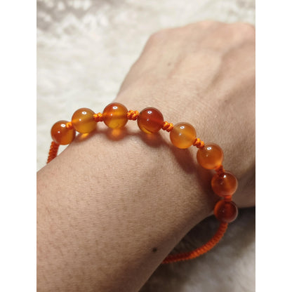 CHEFFY | Genuine Carnelian Beaded Bracelet on Adjustable Orange Cord | Natural Crystal Jewelry
