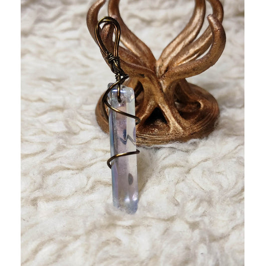 CHEFFY Natural Angel Aura Quartz Wire-Wrapped Pendant Necklace
