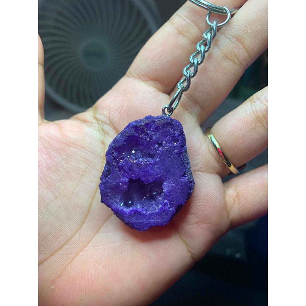CHEFFY Purple Chalcedony / Agate Crystal Keychain – Authentic Raw Mineral Bag Charm & Healing Stone