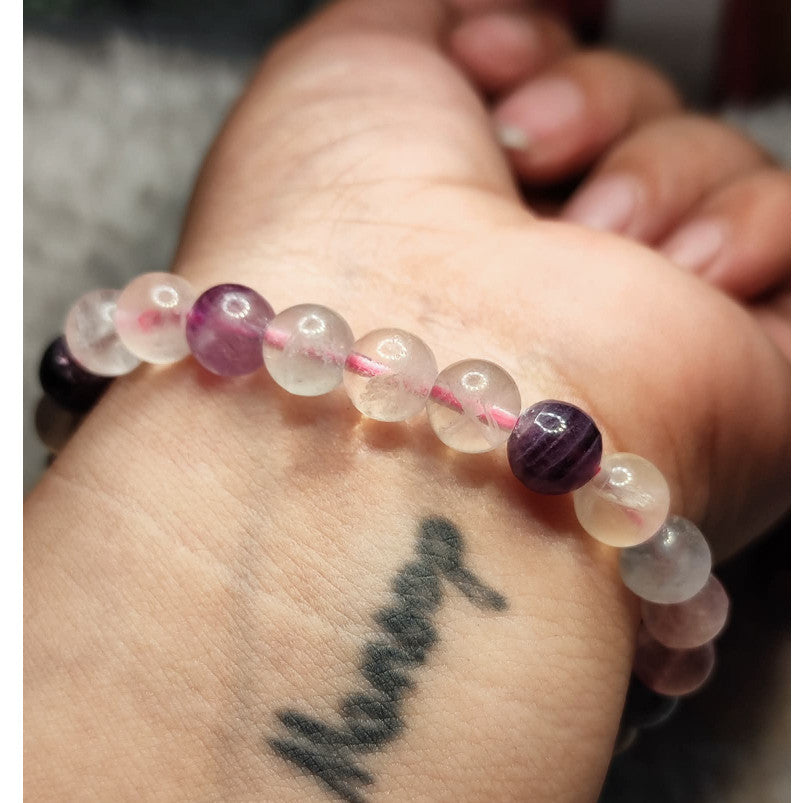 CHEFFY Natural Rainbow Fluorite Crystal Bracelet