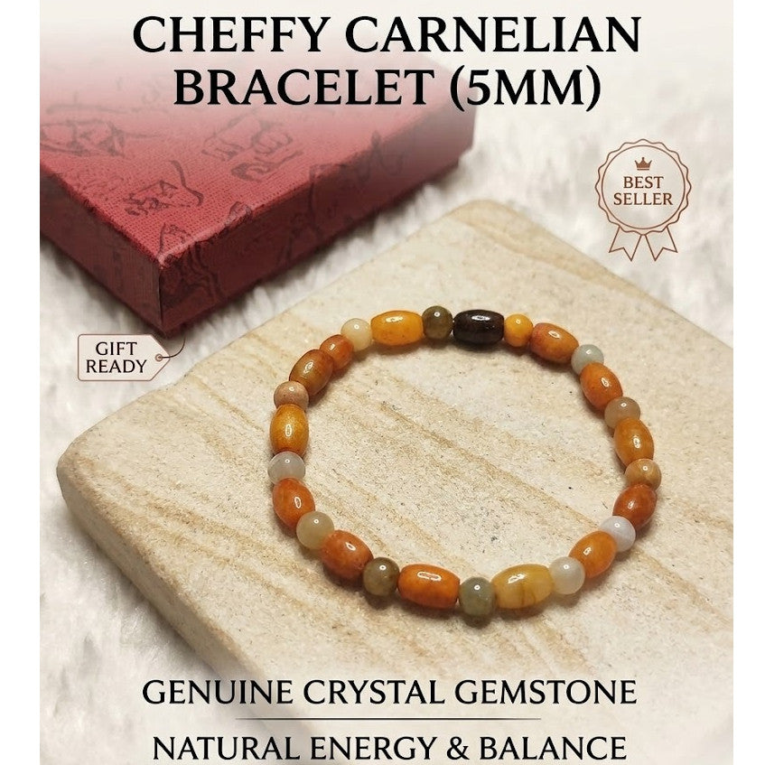 CHEFFY Carnelian Bracelet Crystal Gemstone  (5mm)