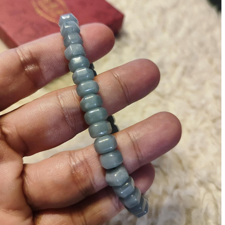 CHEFFY Authentic Blue Water Jade Bracelet 7.5mm Beaded Stretch Bracelet (#14)