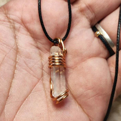 CHEFFY Clear Quartz Wire Wrap Pendant – Natural Master Healer Crystal Necklace