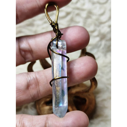 CHEFFY Natural Angel Aura Quartz Wire-Wrapped Pendant Necklace