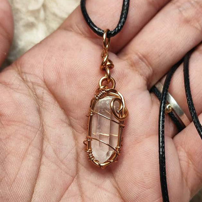 CHEFFY Clear Quartz Wire Wrap Pendant – Natural Master Healer Crystal Necklace ( 25.0mm)