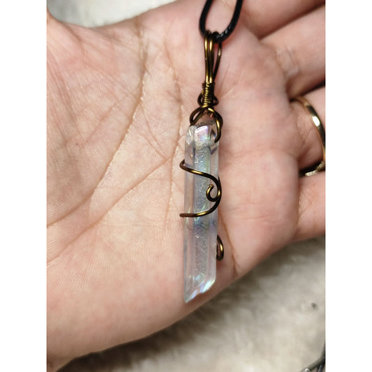 CHEFFY | Genuine Angel Aura Quartz Wire-Wrapped Pendant with Cord | Rainbow Crystal Necklace (4mm)