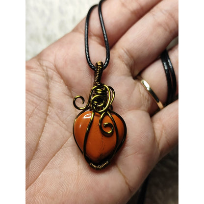 CHEFFY Wire-Wrapped Red Jasper Heart Pendant Necklace (43.5mm)