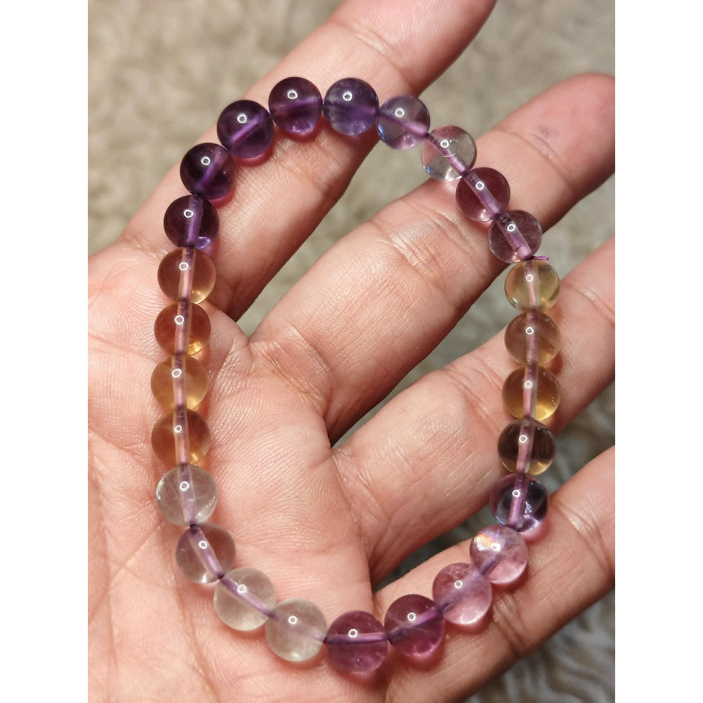 CHEFFY Natural Rainbow Fluorite Bracelet – Authentic Crystal Gemstone 5mm Beaded Jewelry