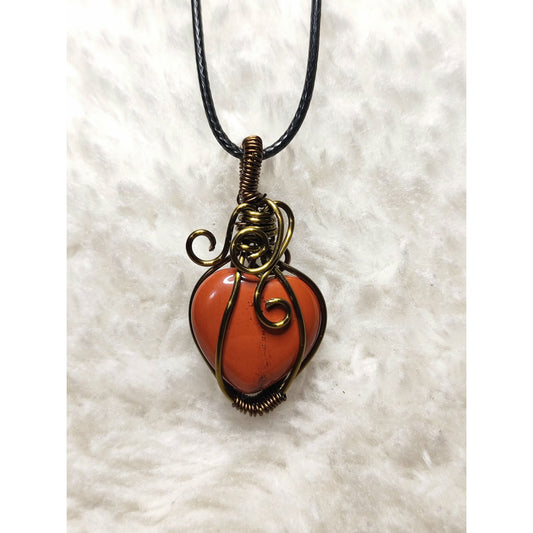 CHEFFY Wire-Wrapped Red Jasper Heart Pendant Necklace (43.5mm)
