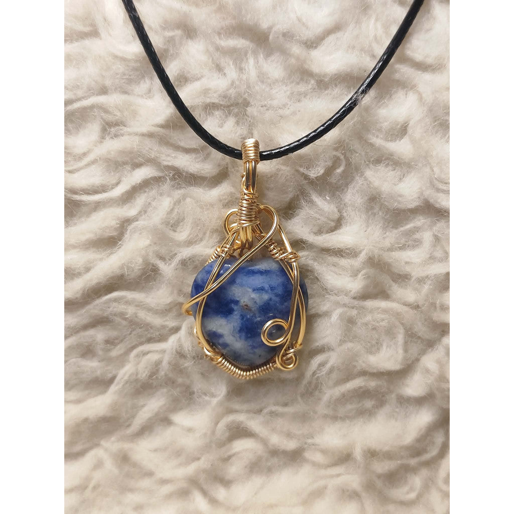 CHEFFY Lapis Lazuli Heart Wire-Wrapped Pendant Necklace