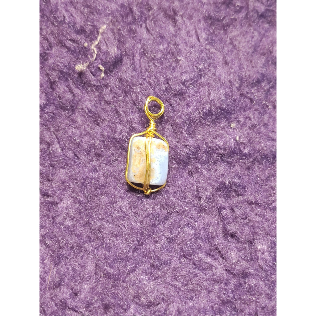 CHEFFY Wire Wrapped Blue LaceTumbled  Pendant Crystal Gemstone