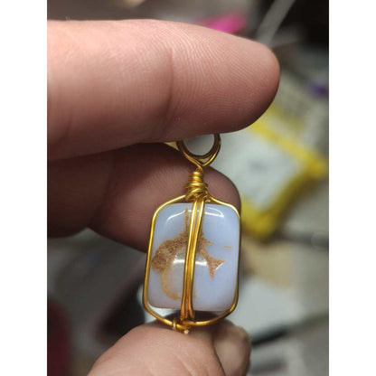 CHEFFY Wire Wrapped Blue LaceTumbled  Pendant Crystal Gemstone