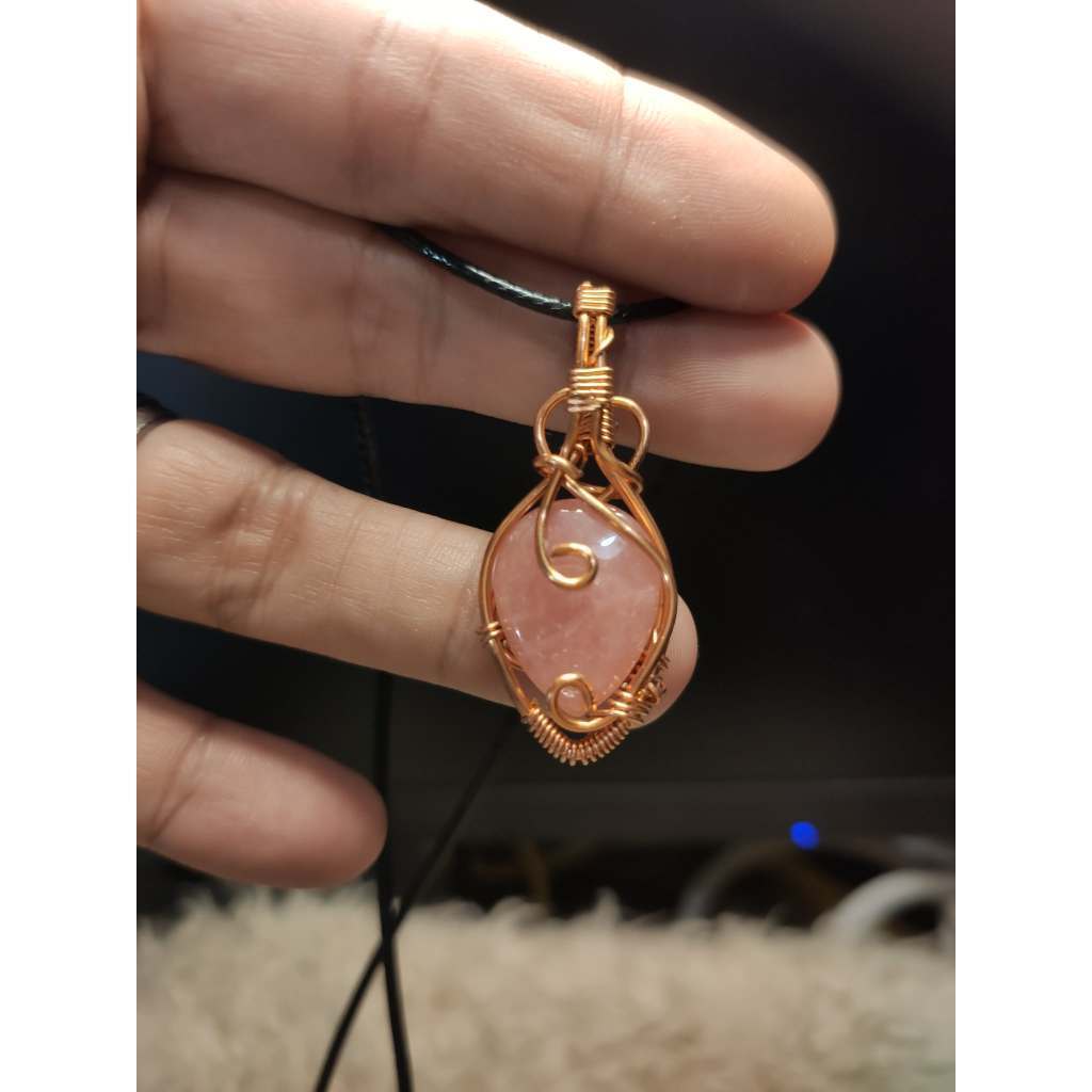 CHEFFY Wire Wrapped Rhodochrosite Pendant Gold Crystal Gemstone