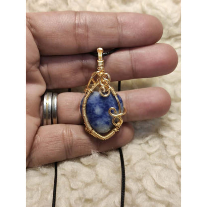 CHEFFY Wire Wrapped Sodalite Pendant Crystal Gemstone