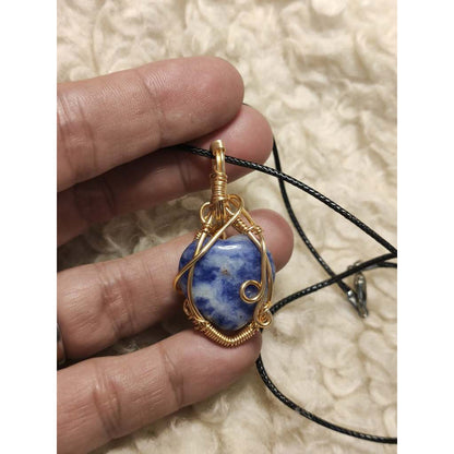 CHEFFY Wire Wrapped Sodalite Pendant Crystal Gemstone